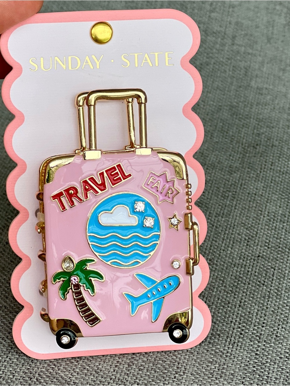 Sunday State Novelty Travel Suitcase Metal claw jaw hair clip pink gold